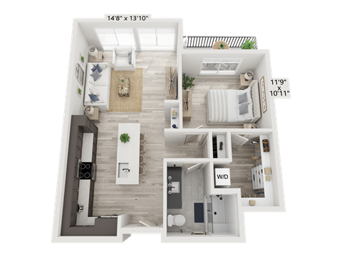 Floor plan for 1 bed, 1 bath, 774 sqft